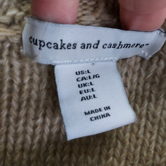 Cupcakes & Cashmere Turtleneck Women's Large Cable Knit Sweater Oatmeal Beige - Picture 6 of 10